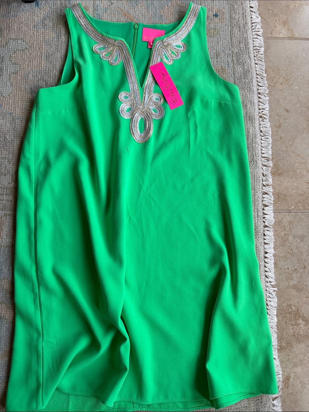 Lilly Pulitzer Bright Green Sleeveless Embellished Shift Dress